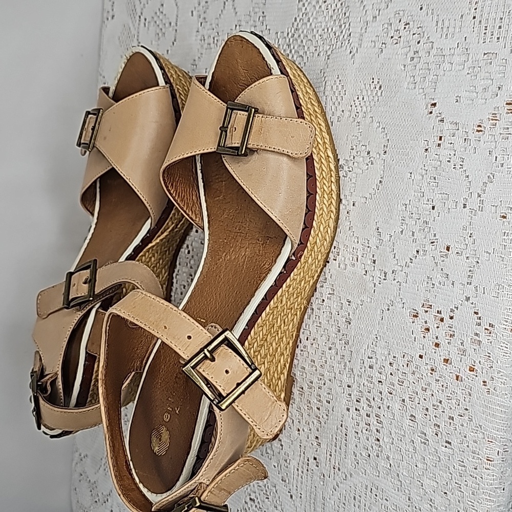 Eric Michael handmade in Spain leather ankle strap espadrille wedges sz 8 - Picture 4 of 10